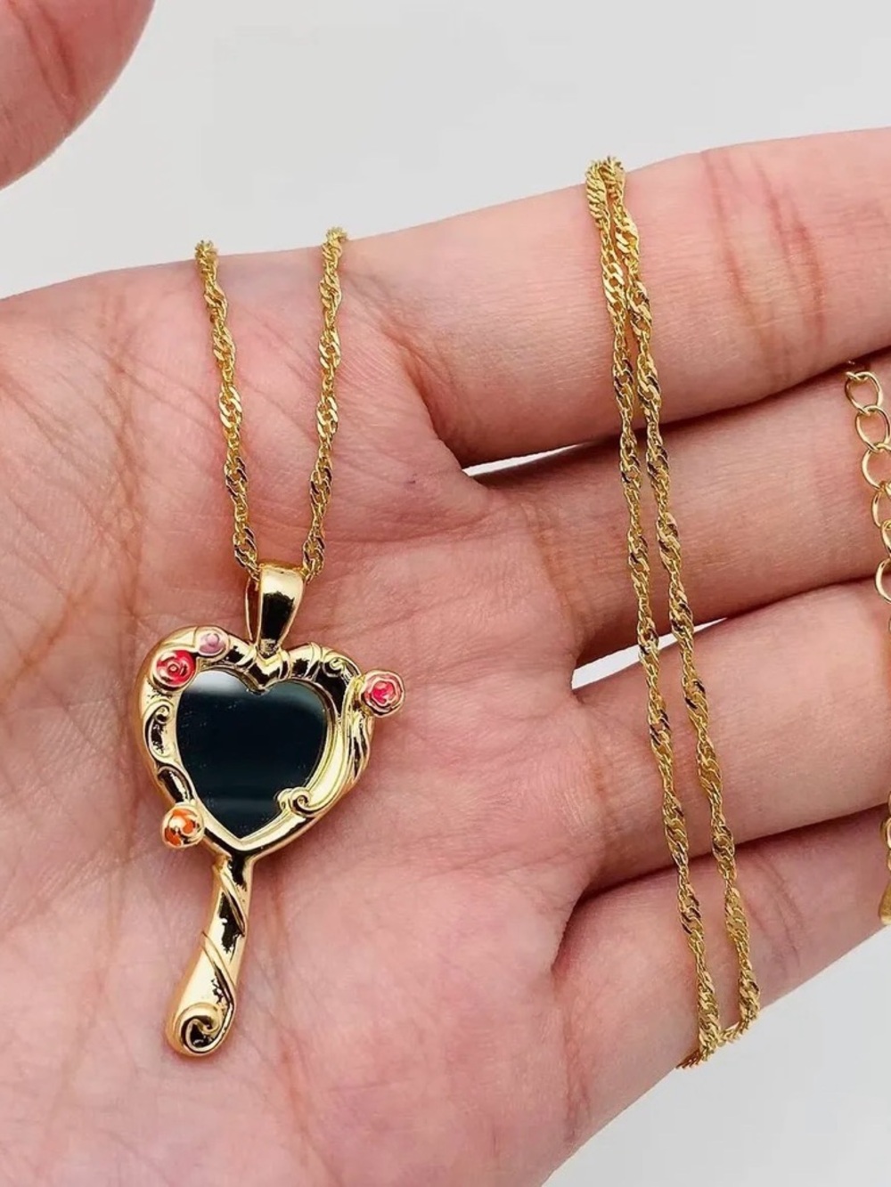 Gold Chain Mirror Pendant Necklace